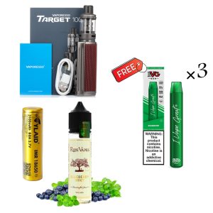 پکیج 3 (1عدد باطری + target 100 + ripe vapes) همراه 3 هدیه رایگان پاد یکبارمصرف IVG 3000PUFF